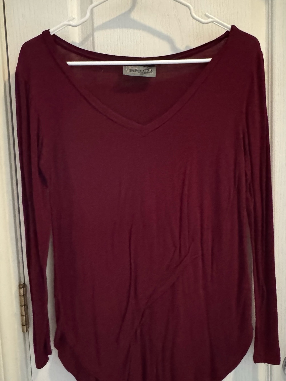paparazzi Long Sleeve V-Neck Top in Burgundy